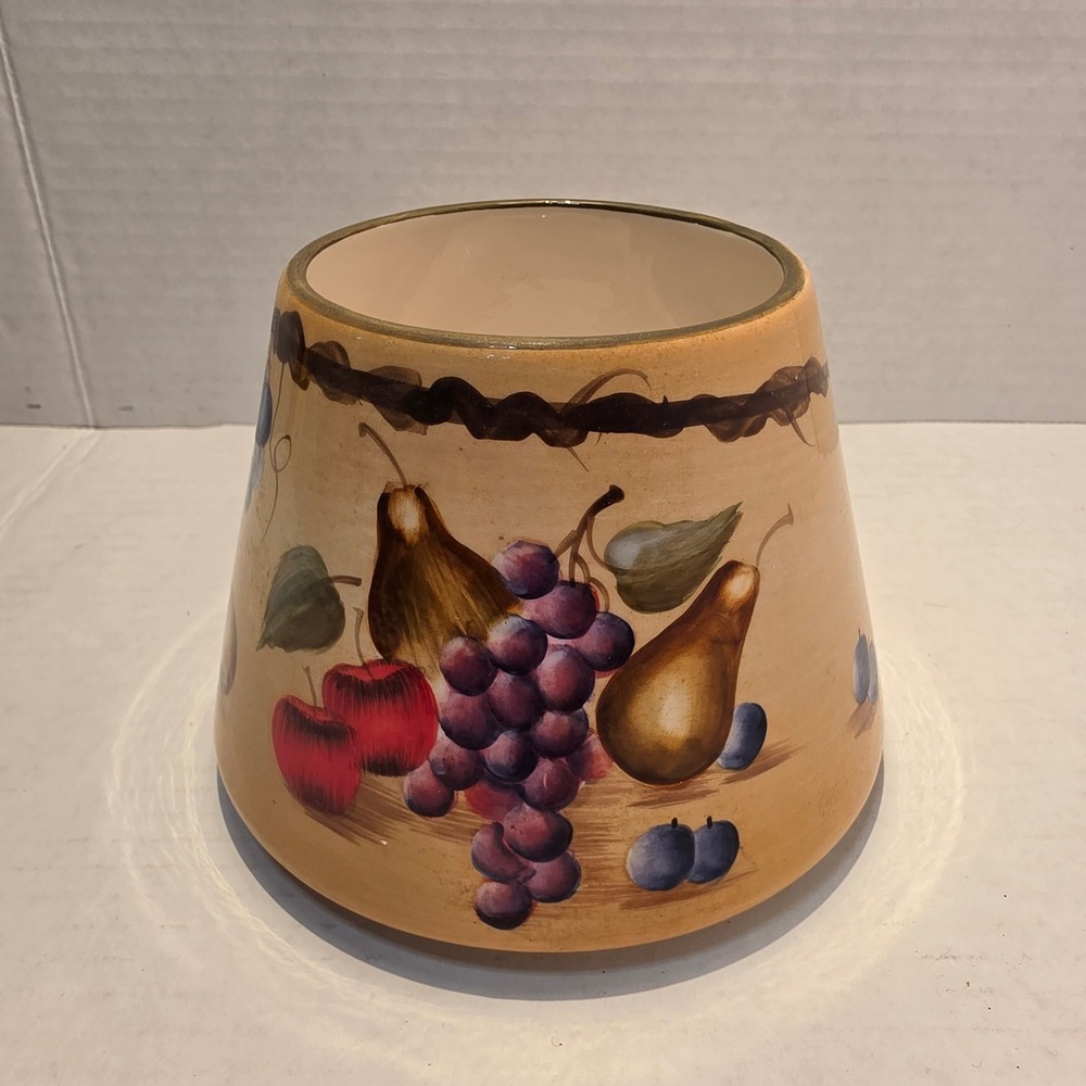 Vintage Hand Painted Ceramic Fruit Jar Topper Candle Shade Grapes Pears Apples